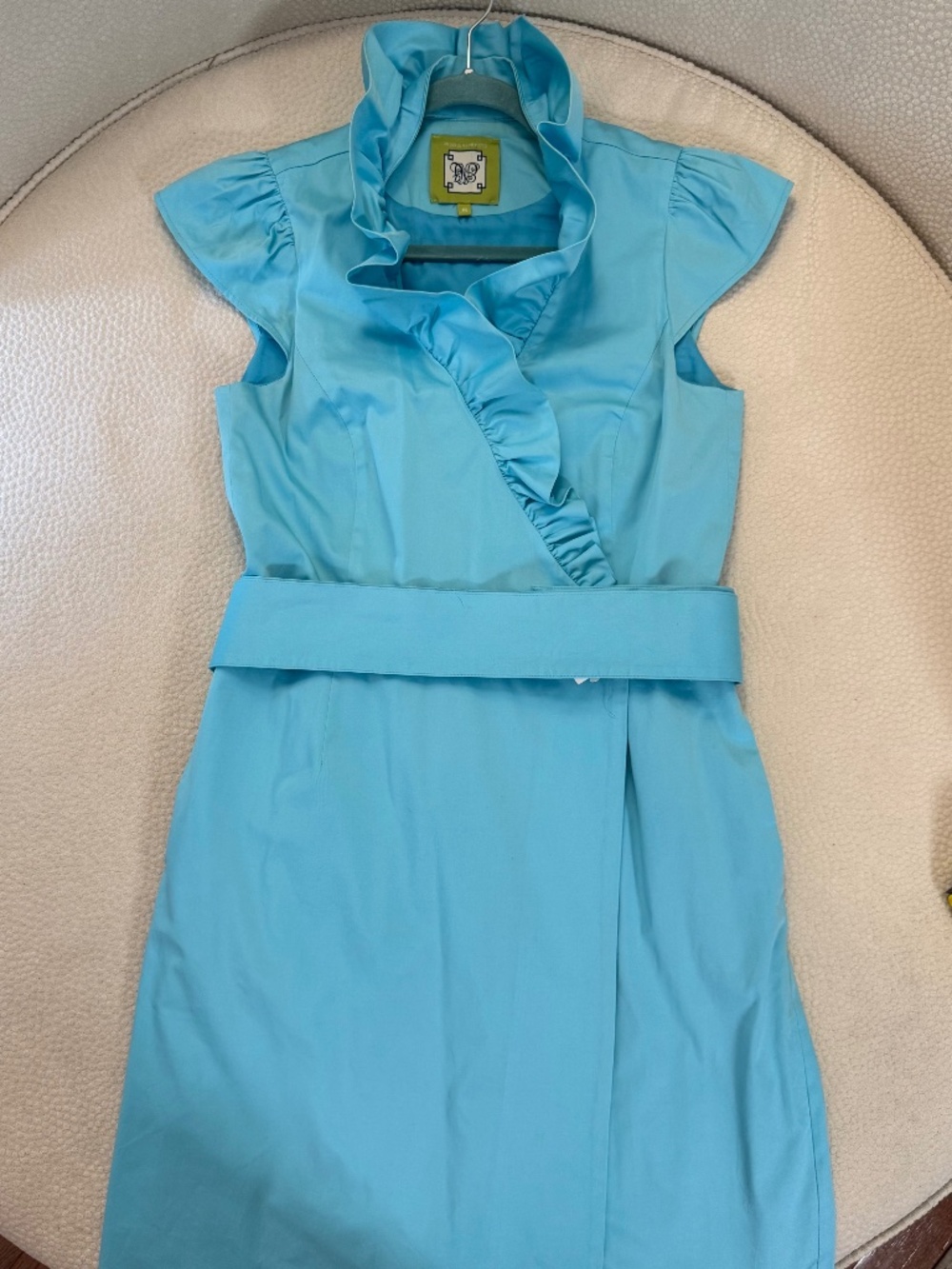 Elizabeth McKay Blue Ruffle Wrap Dress Belted Size 6